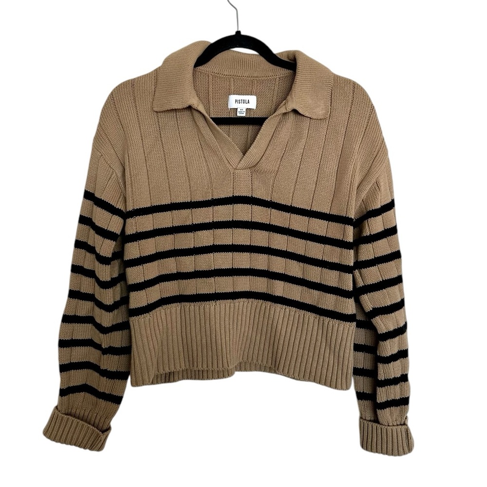 PISTOLA Arlo Polo Sweater - Tan Noir Stripe